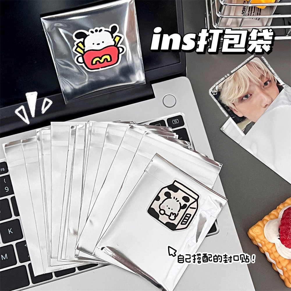 Silver Self-Adhesive Bag Card Packaging Bag Ins Fengdou Star Photo Account Gift Ziplock Bag Wholesale