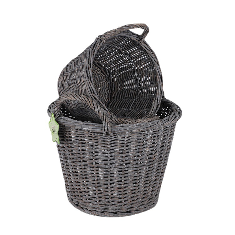 Retro Wicker Basket Gray without Leather Storage Basket Shandong Linyi Wicker Factory Direct Sales Wicker Basket