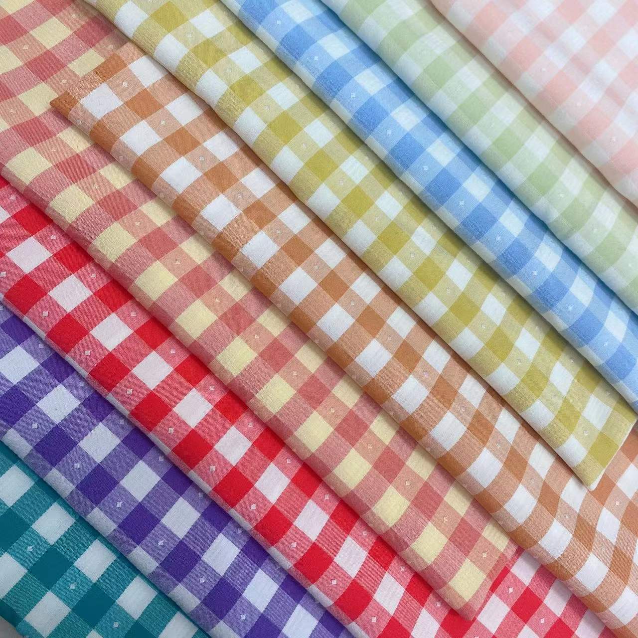 满天星点点提花格朝阳格面料 彩色方格棋盘格面料春夏面料