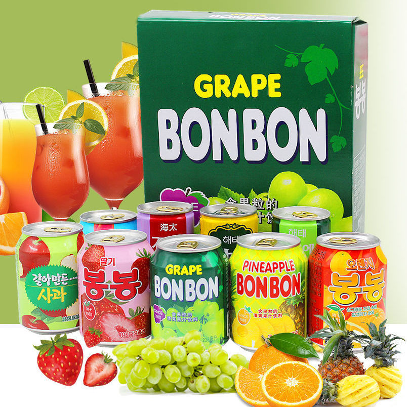 韩国进口海太饮料果粒果汁10听10口味葡萄汁芦荟桔橙汁桃汁草莓梨