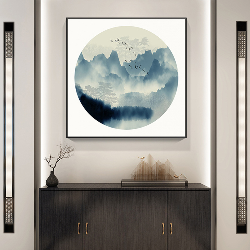 新中式挂画玄关装饰画中国风水墨背景墙壁书房客厅中式禅意山水画
