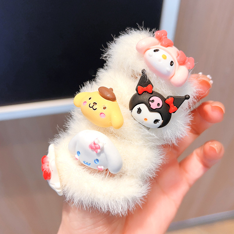 Autumn and Winter Super Cute Plush Children's Hair Band Cute Cinnamoroll Babycinnamoroll Little Princess Hair Rope Sweet Melody Fur Rubber Headband Head Rope