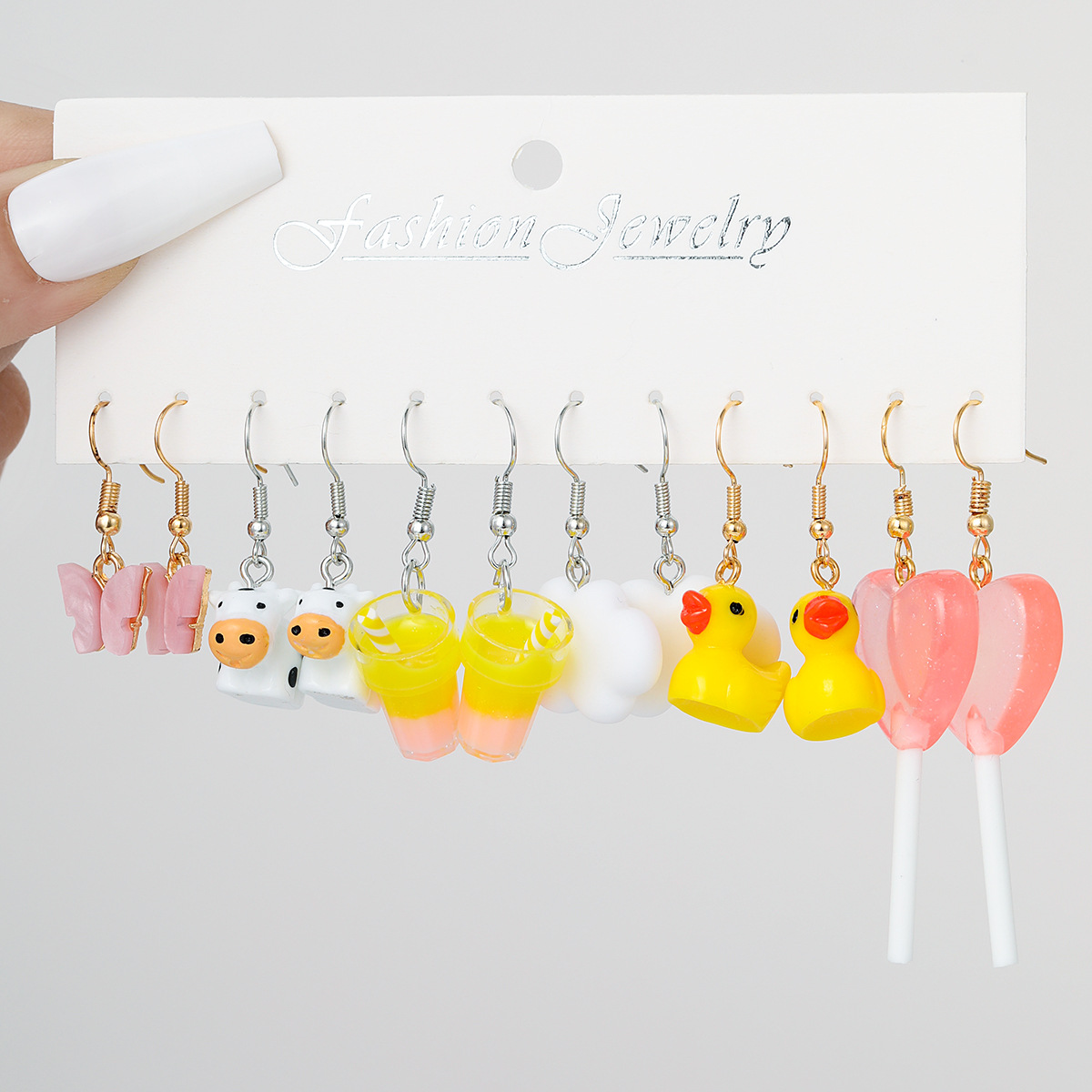 Hot Sale Cross-Border New Arrival Cute Refreshing Butterfly Duck Pig Earrings Set Six-Piece Earrings Set