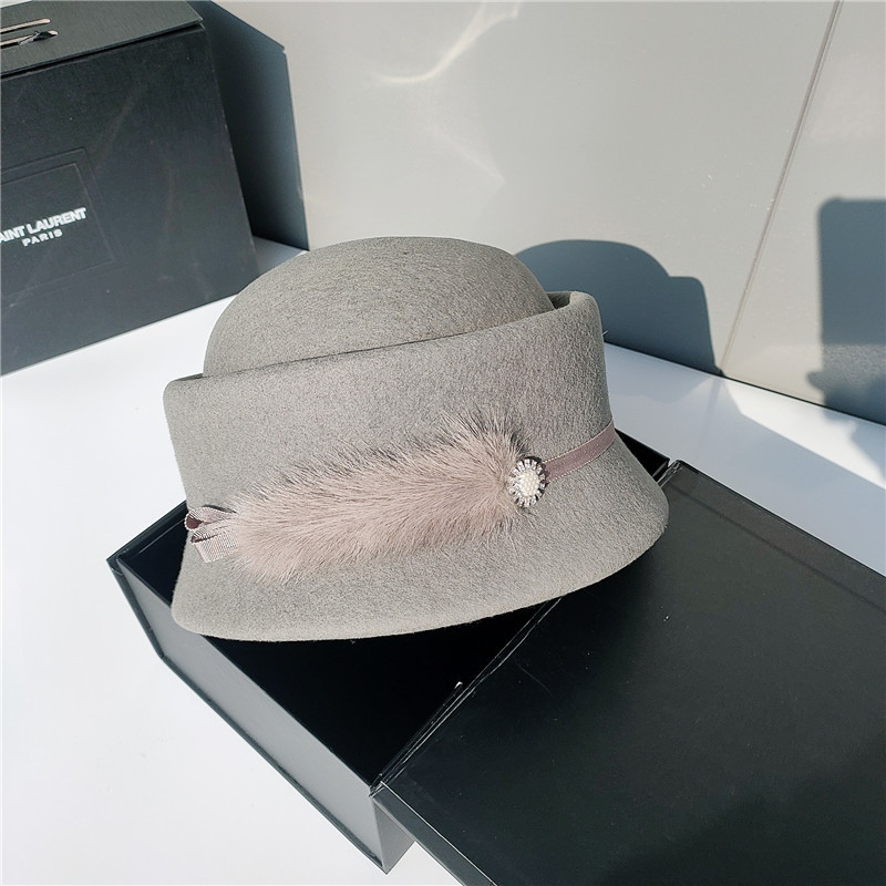 法式纯羊毛轻奢宫廷帽复古帽子女士欧美秋冬空姐水貂毛时尚潮帽