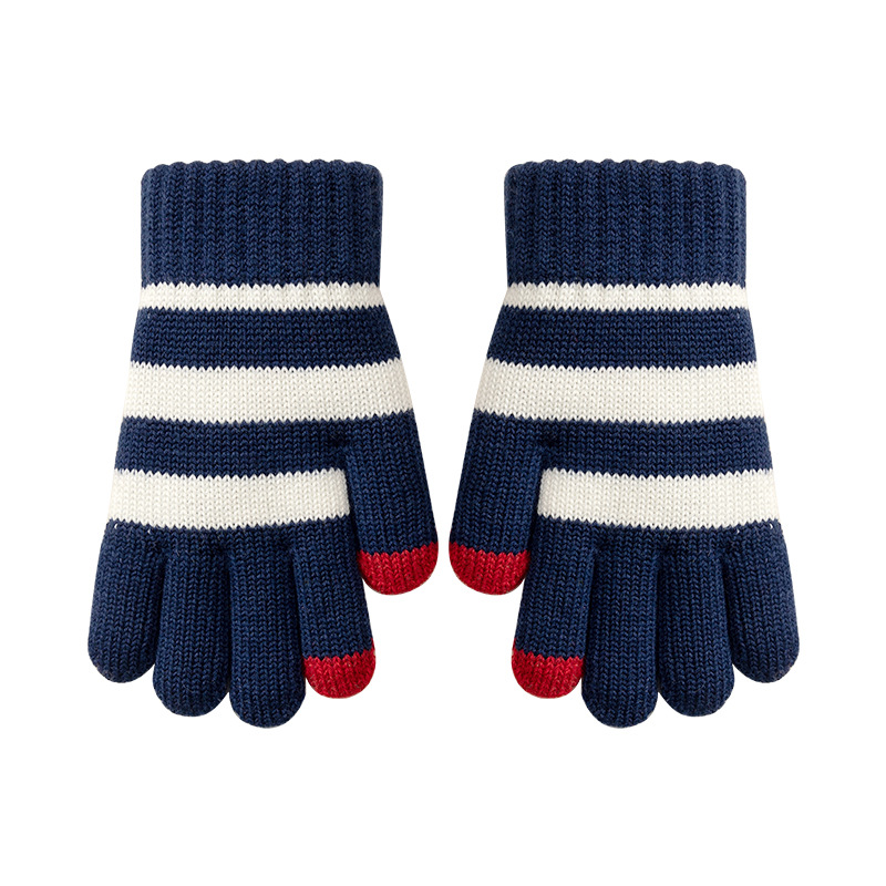 Autumn and Winter Children's Touch Screen Men's Gloves Mernu Wool Knitted Wool Female Students Five Finger Writing Cold-Proof Warm