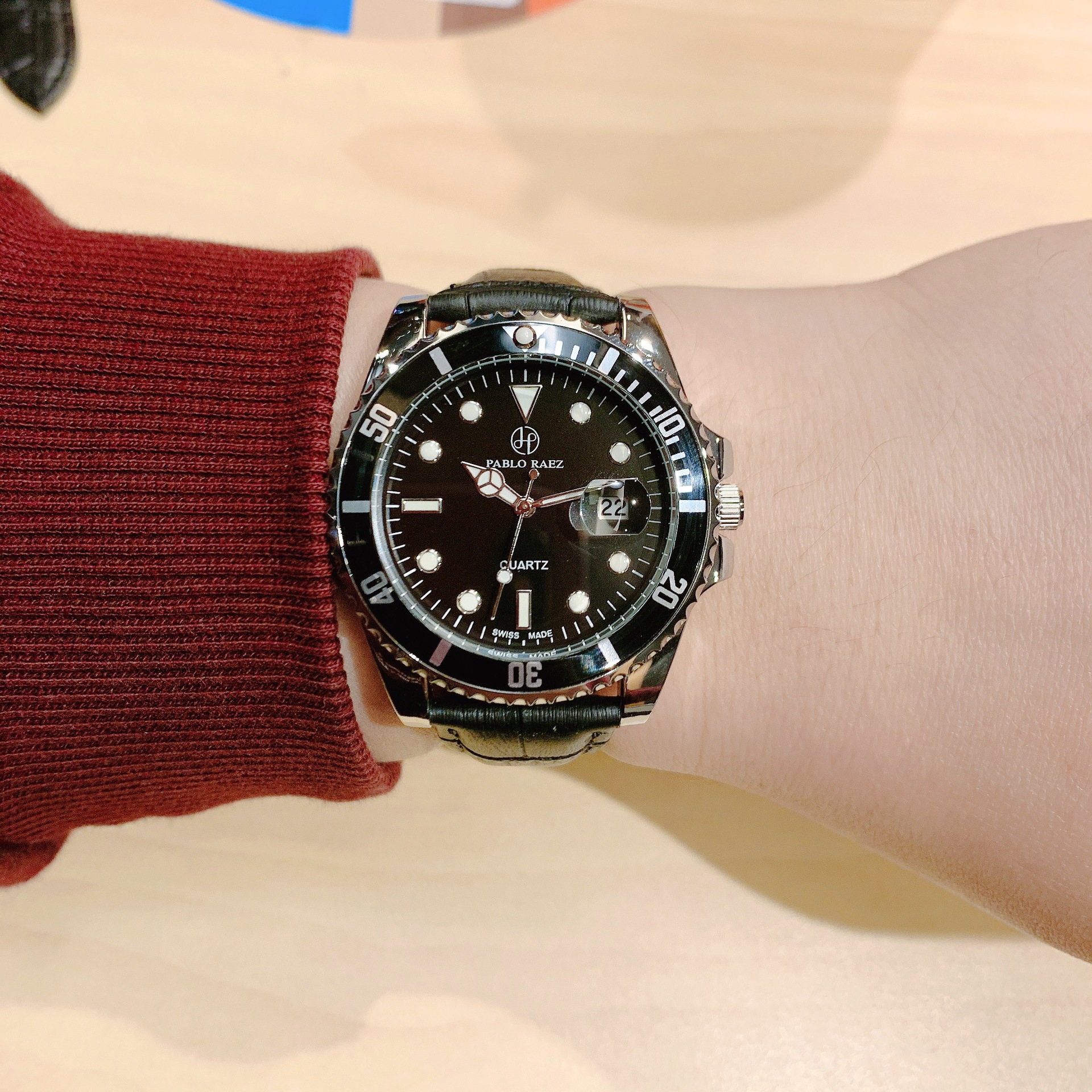 pablo raez黑色防水男士石英手表商务非机械表夜光时尚潮流包邮