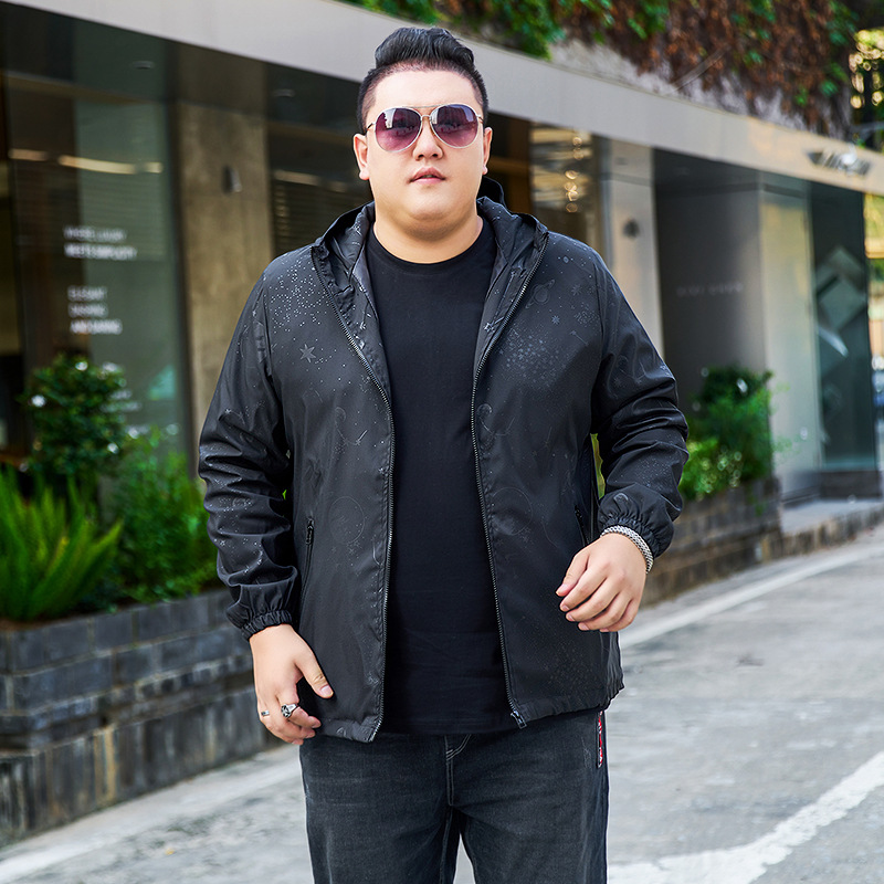 春秋新款加肥加大码夹克男装薄款外套胖子肥佬运动外套宽松褂子潮