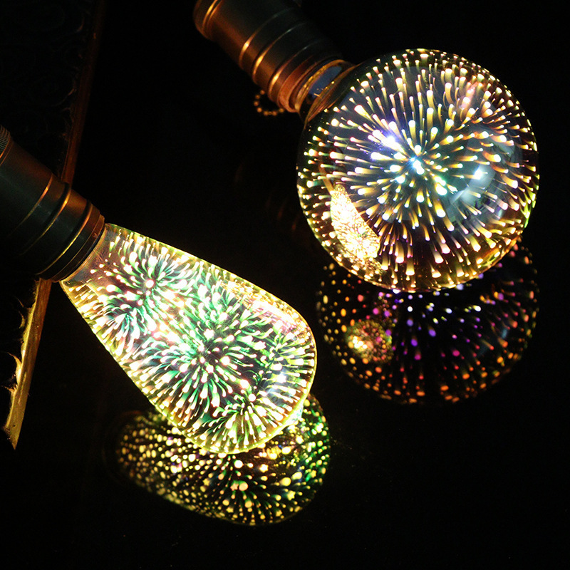 led3d烟花灯泡a60七彩立体炫彩艺术灯泡e27装饰球泡灯 亚马逊热销