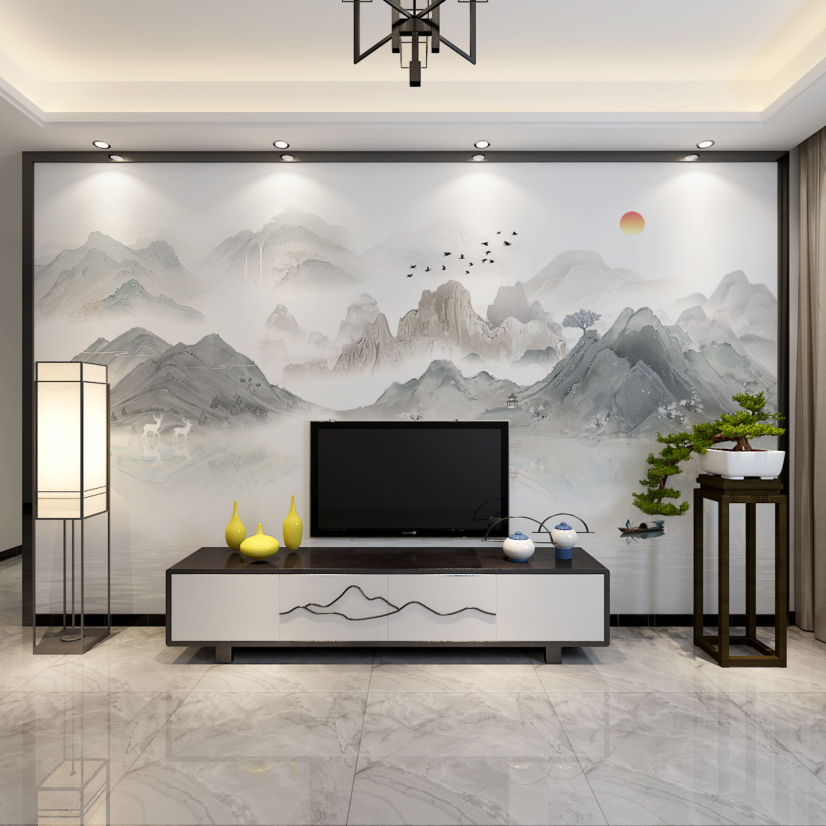 电视背景墙水墨画