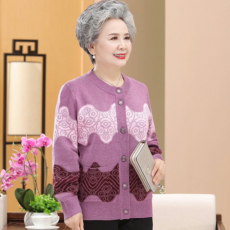 中老年人秋装羊毛衣女60岁70妈妈太太春秋上衣开衫80奶奶加厚外套