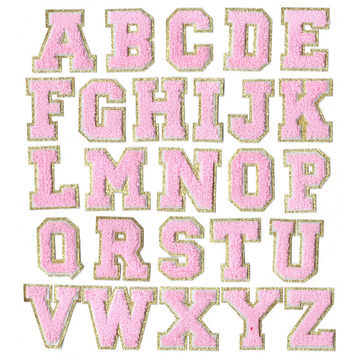 闪粉金葱布料双层底边胸章 26套英文a字母绒毛巾绣花章 衣服配料