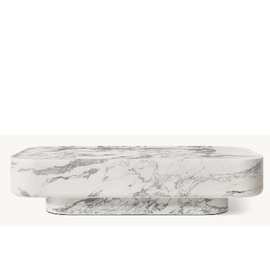 意大利设计师款天然大花白大理石长方形客厅茶几雕刻咖啡桌