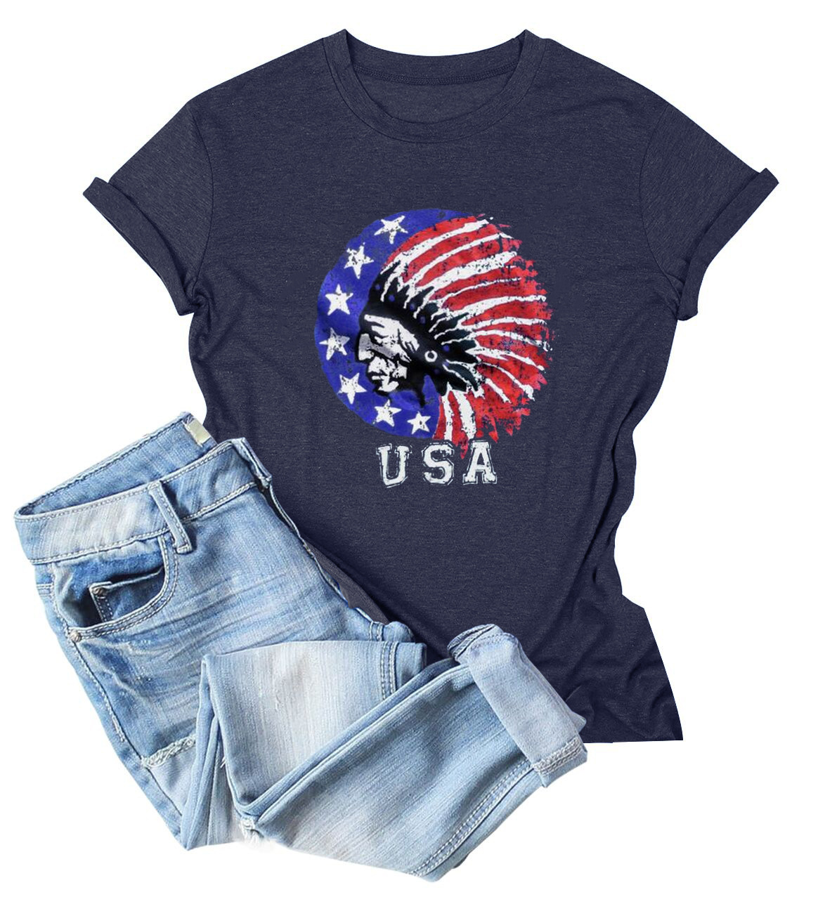 欧美服装美国印花字母usa圆领短袖t恤