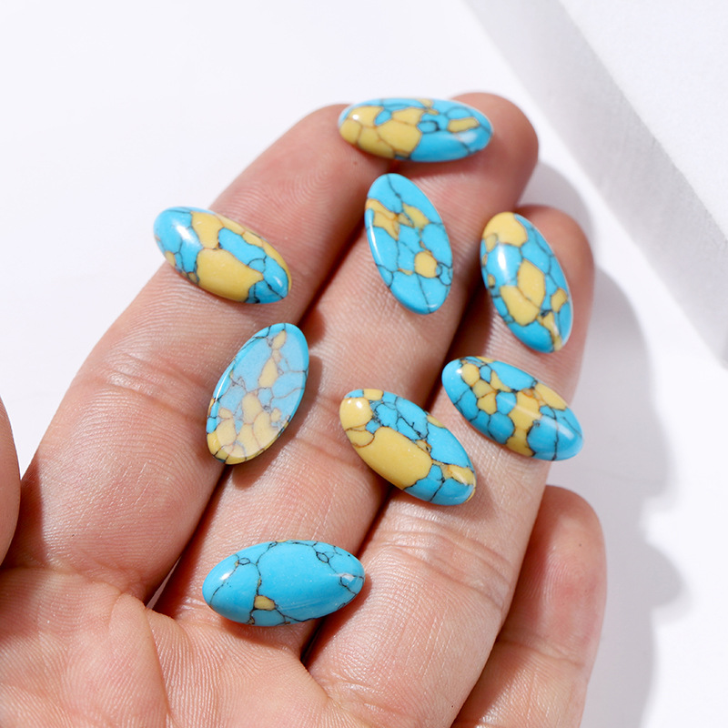 平底素面彩色绿松石旦形半面珠diy饰品配件椭圆创意个性旦形戒面