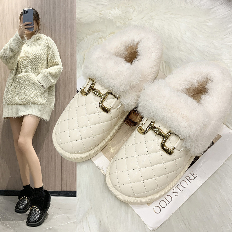 Snow Fluffy Shoes 2023 Winter New One Pedal Loafer Fleece-lined Warm Bread Shoes Platform Cotton Shoes Women