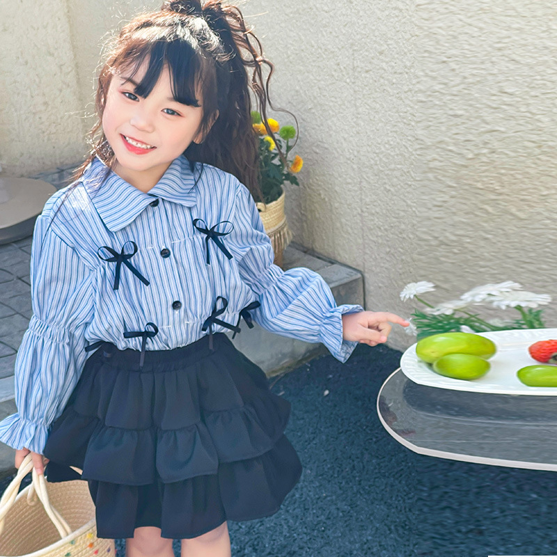 女童套装2024春装新款儿童衬衫童装小女孩时髦蛋糕裙两件套春款潮