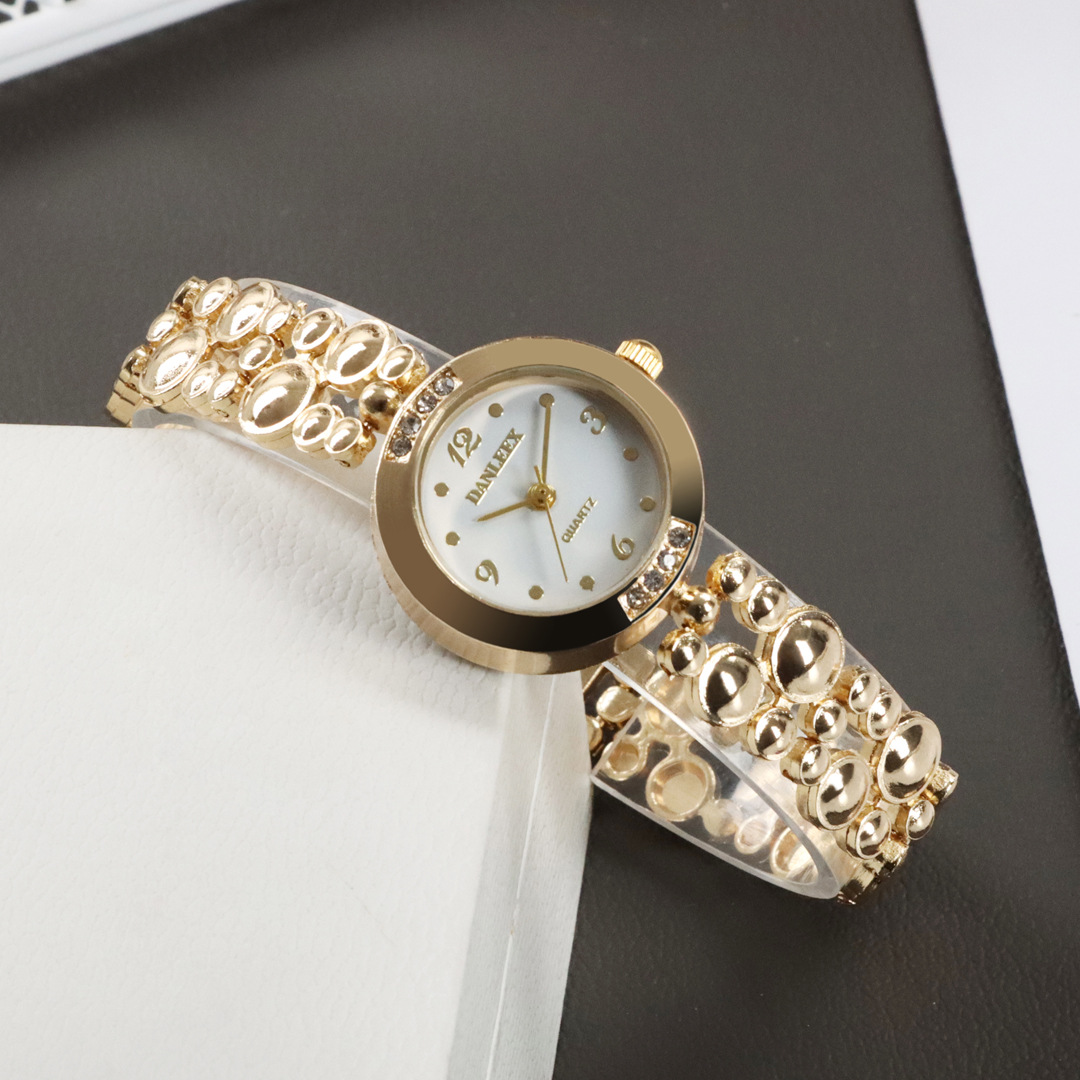 个性潮流镶钻金色女士手表时尚百搭时装表小金链石英水钻腕表2330