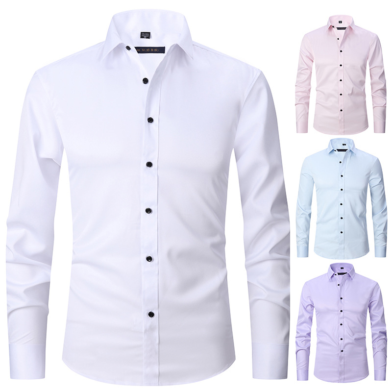 Four-Sided Stretch Shirt Men's Long-Sleeved Amazon Hot Selling Seamless Non-Ironing Business Casual White Shirt Cross-Border Hot