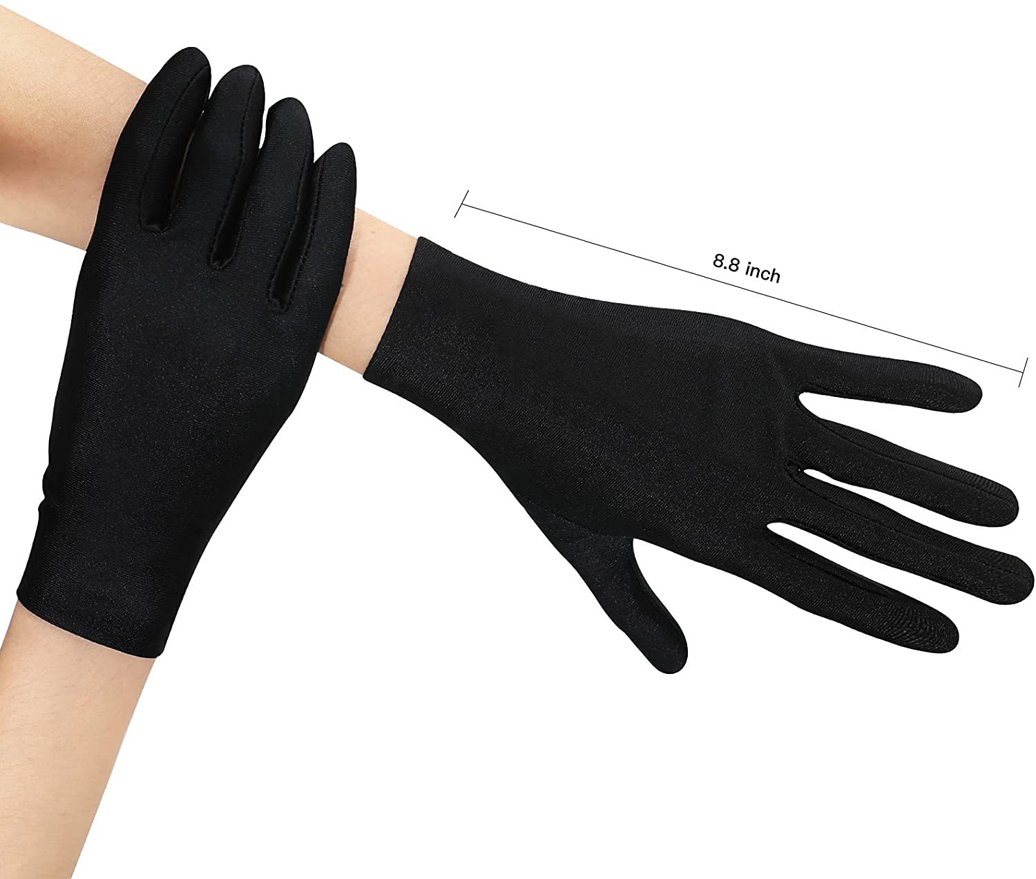 女士短款色丁缎面手套 弹力防晒晚礼服婚纱礼仪手套莱卡 舞会表演