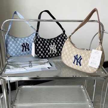 韩国mlb新款老花满标刺绣提花腋下包ny休闲百搭水饺手提单肩包-阿里巴