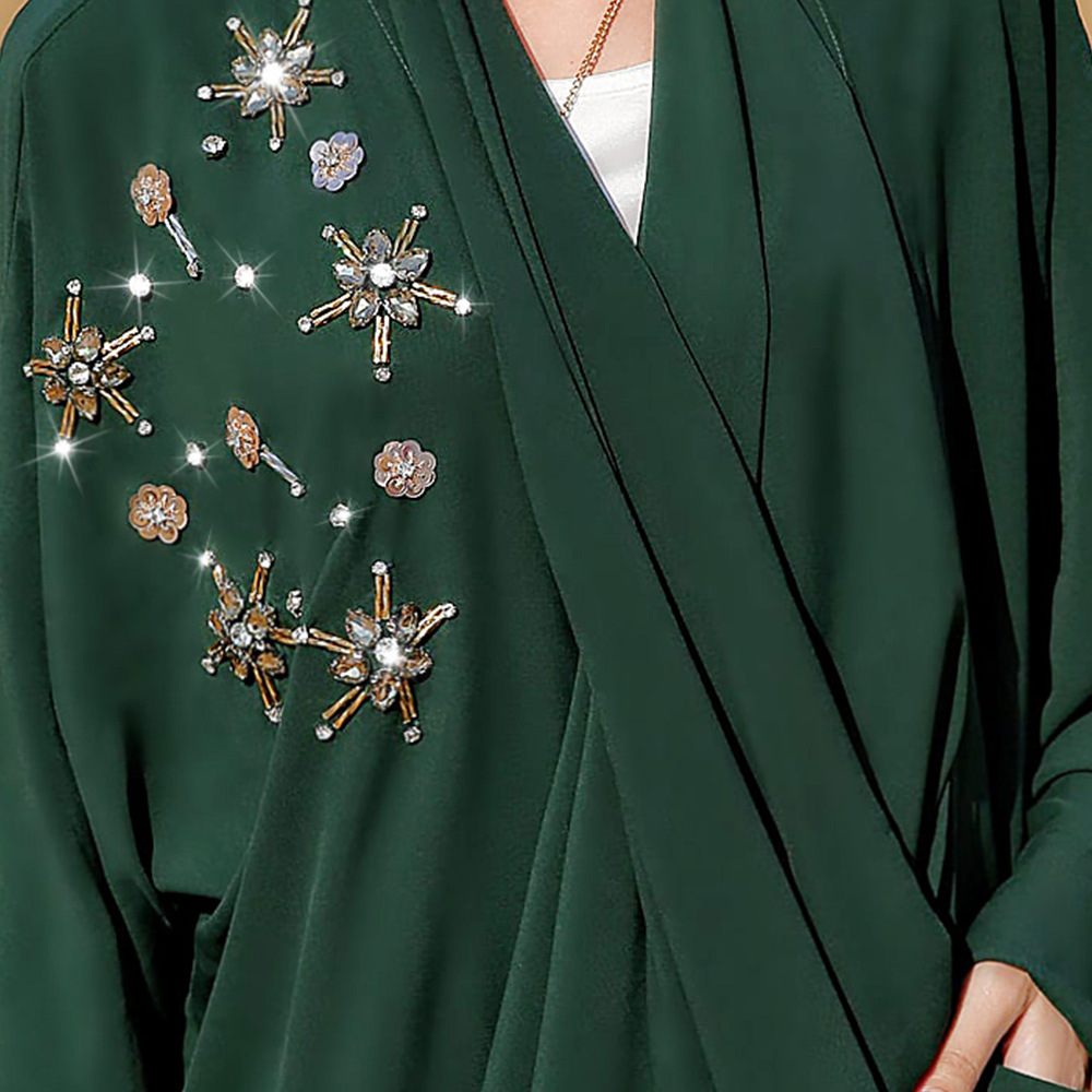 ba7019 墨绿色手工钉珠阿拉伯罩袍 中东女装 穆斯林 长款外搭