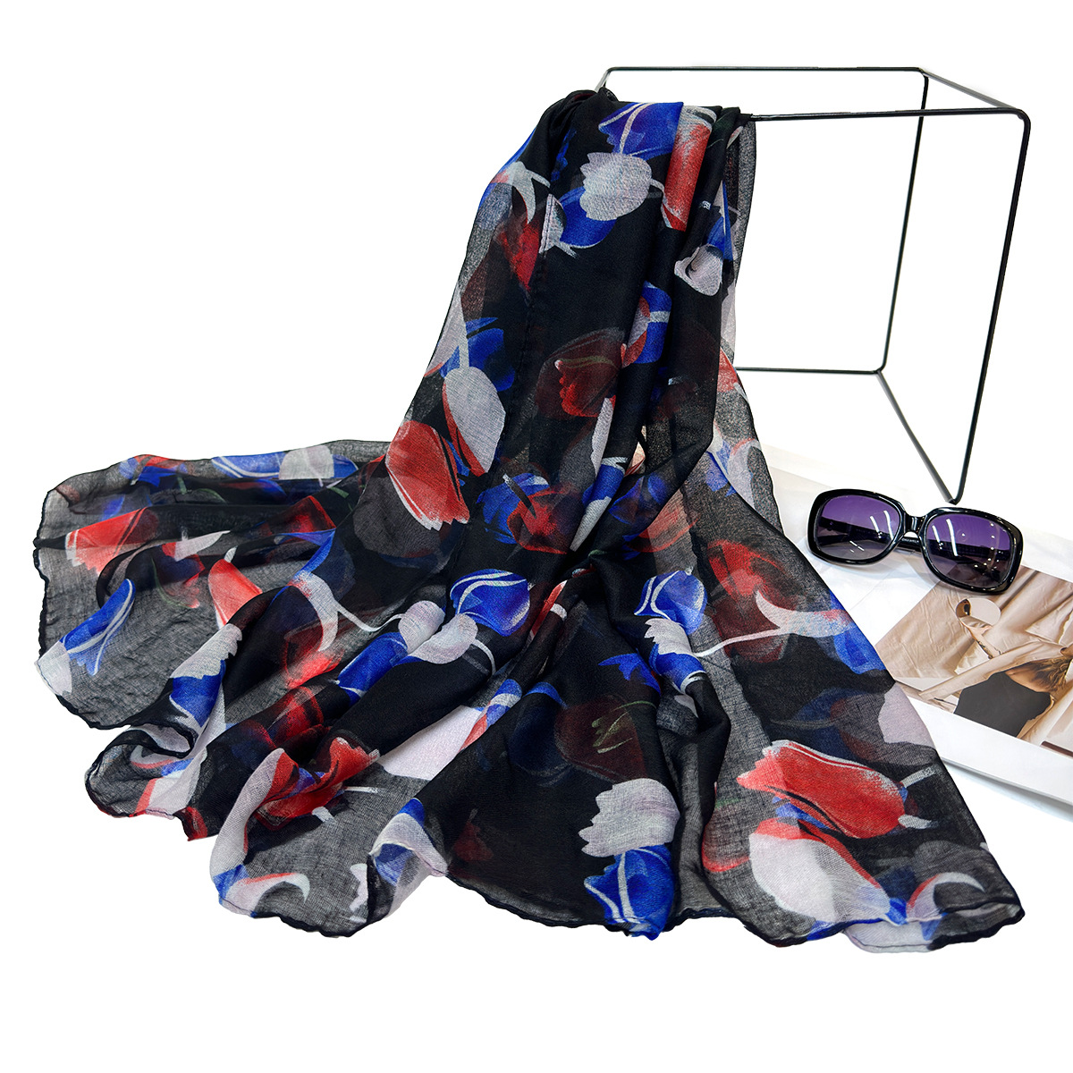 180*88 Minority Fashion Foreign Trade Export Printing Pattern Voile Sunscreen Scarf