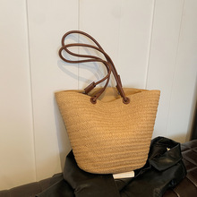 【现货】marni玛尼新款菜篮子草编编织包手提单肩斜挎牛皮女包包