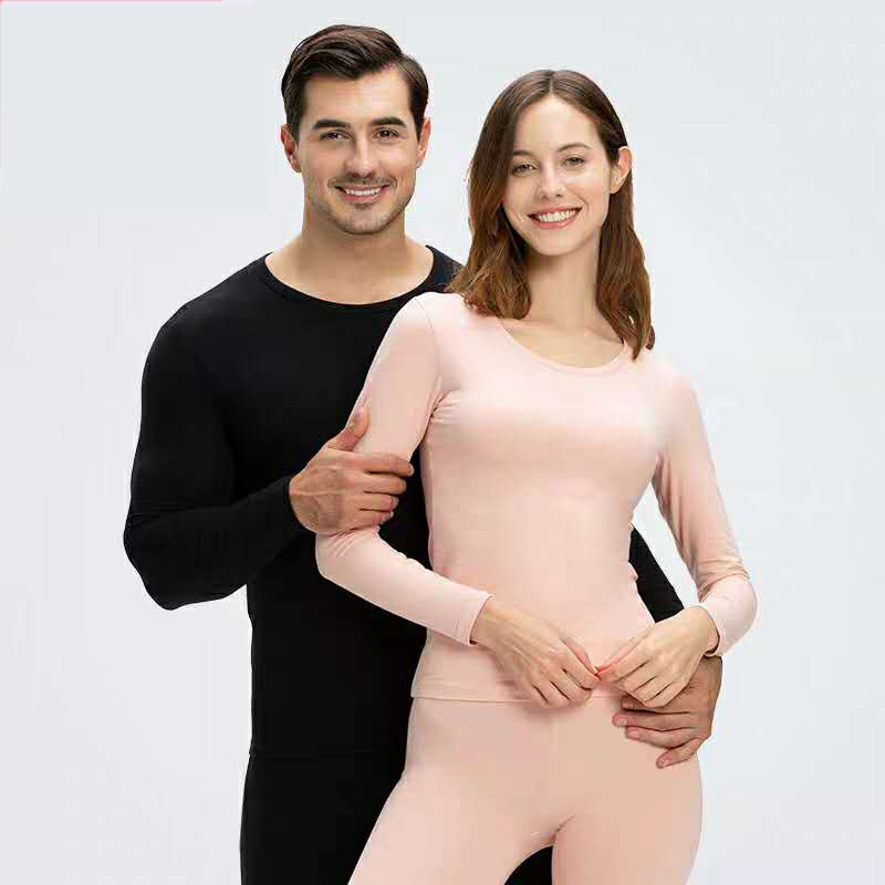 Autumn and Winter Dralon Men's Thin Underwear Thermal Suit Women's Thermal Underwear Long Johns Set Long-Sleeved Homewear Couple Pajamas