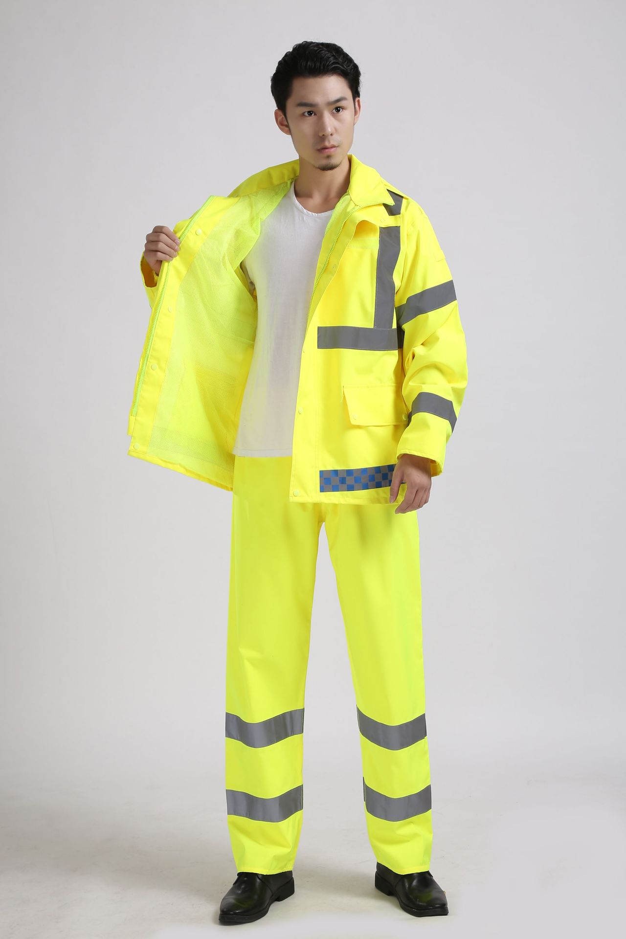 反光雨衣雨裤分体套装高速交通执勤服防汛应急环卫防暴雨荧光雨衣