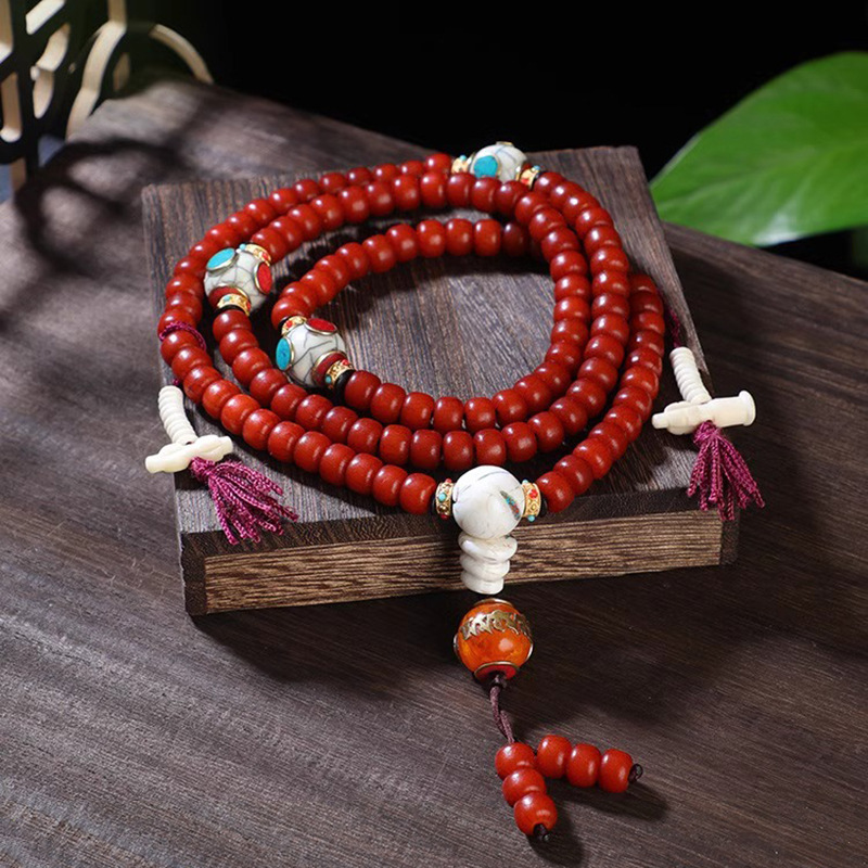 西藏式开皮菩提根手链108颗做旧男女项链尼泊尔隔珠配饰串珠挂件