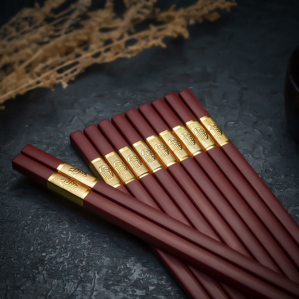 合金筷子家用防霉高档中式耐高温防潮防滑尖头酒店高端家庭10双装