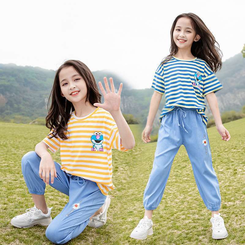 女童夏装网红套装2022新款洋气牛仔裤10大童12岁女孩夏天时髦衣服