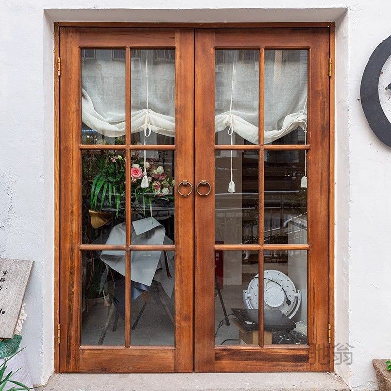 ts实木进户门双开平开门格子玻璃门窗餐饮店民宿风网红店铺全屋现