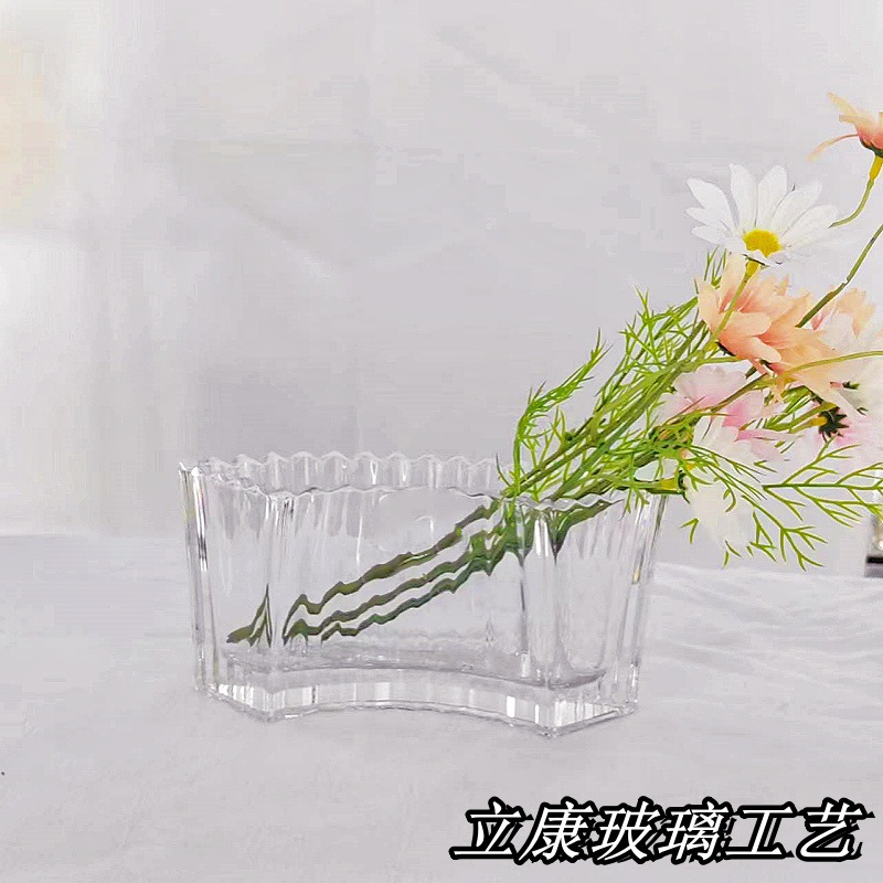Minimalist Creative Combination Glass Crystal Vase Curved Striped Hydroponic Flower Container Desktop Living Room Decoration