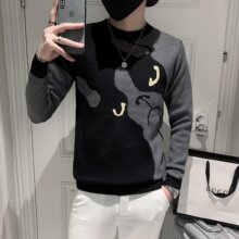 网红时尚毛衣男款韩版青春潮流个性图案针织衫秋冬舒适毛线衣