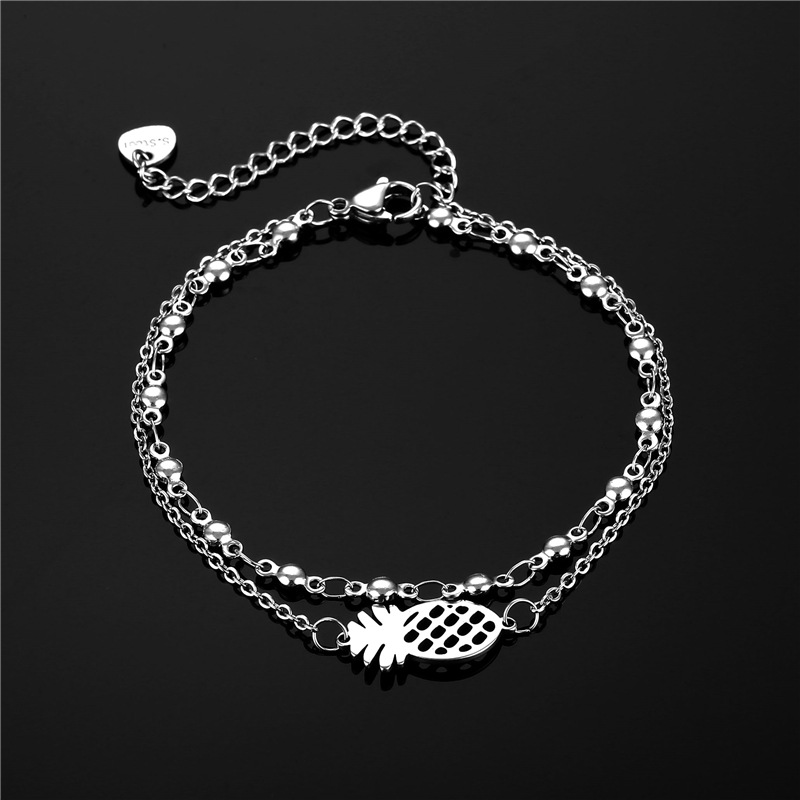 Europe and America Cross Border Ornament Popular Hollow Pineapple Double-Layer Bracelet Female Wish New Stainless Steel Fruit Bracelet Female