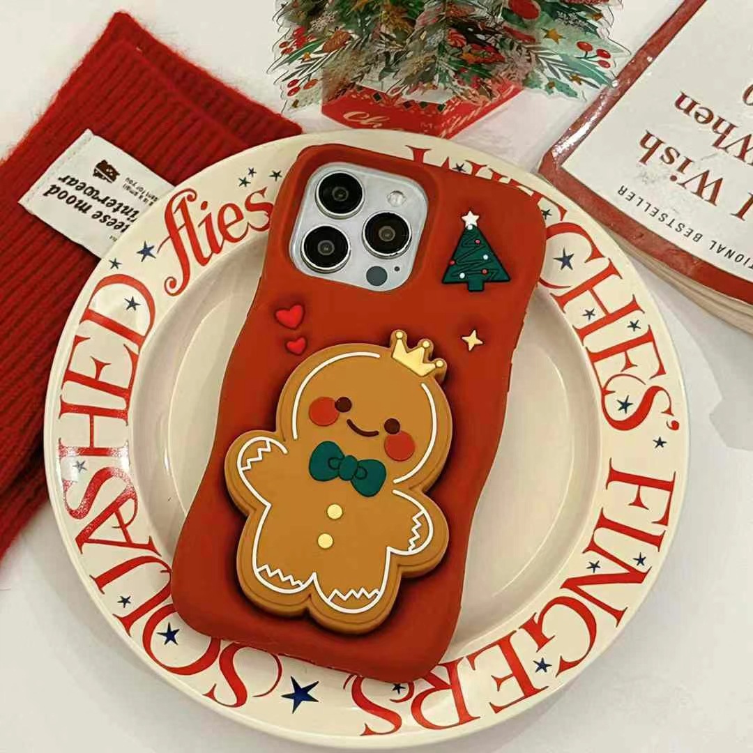 适用苹果手机14pro/15防摔壳iphone16/12手机支圣诞人13/11硅胶壳
