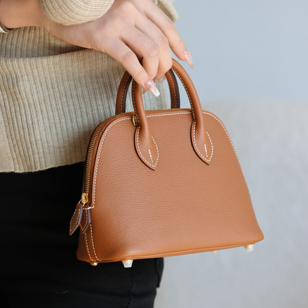 纯手工蜡线新款迷你保龄球mini贝壳包单肩手提斜挎包进口真皮小包