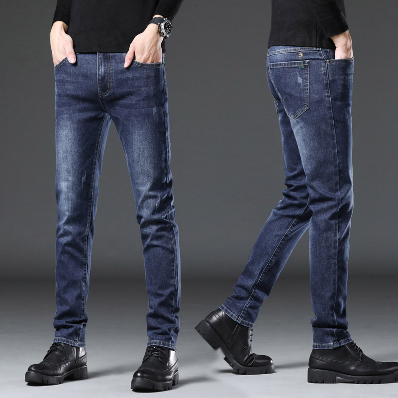 Spring and Autumn Jeans Men's Thick Straight Slim Fit Elastic Trend Youth 2023 New Casual Long Pants Men's All-Matching