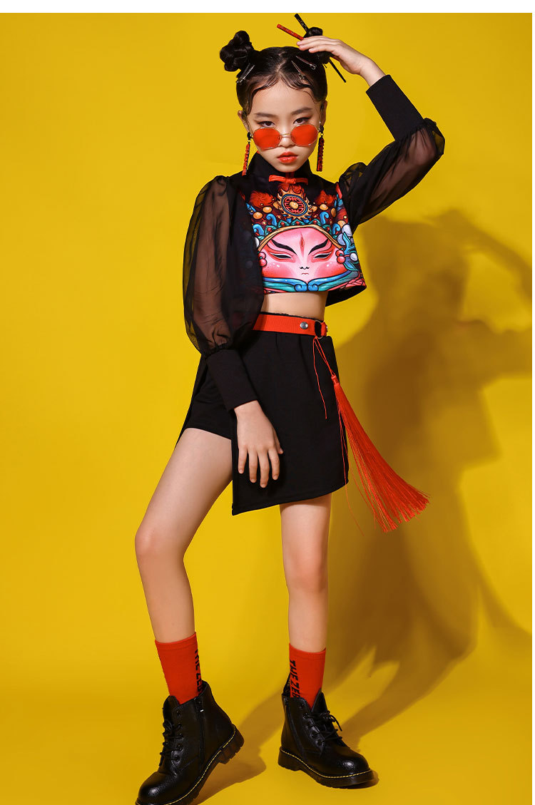 六一儿童演出服中国风女童潮服国潮套装爵士舞新款t台走秀表演服