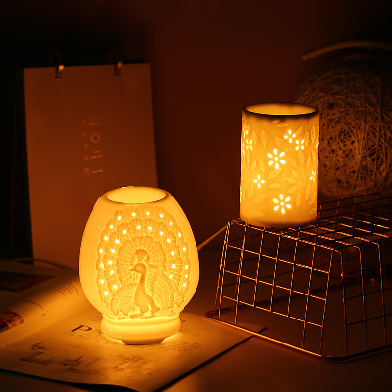 陶瓷香薰灯香薰炉 调光插电镂空白瓷灯 精油熏香灯卧室家用小夜灯