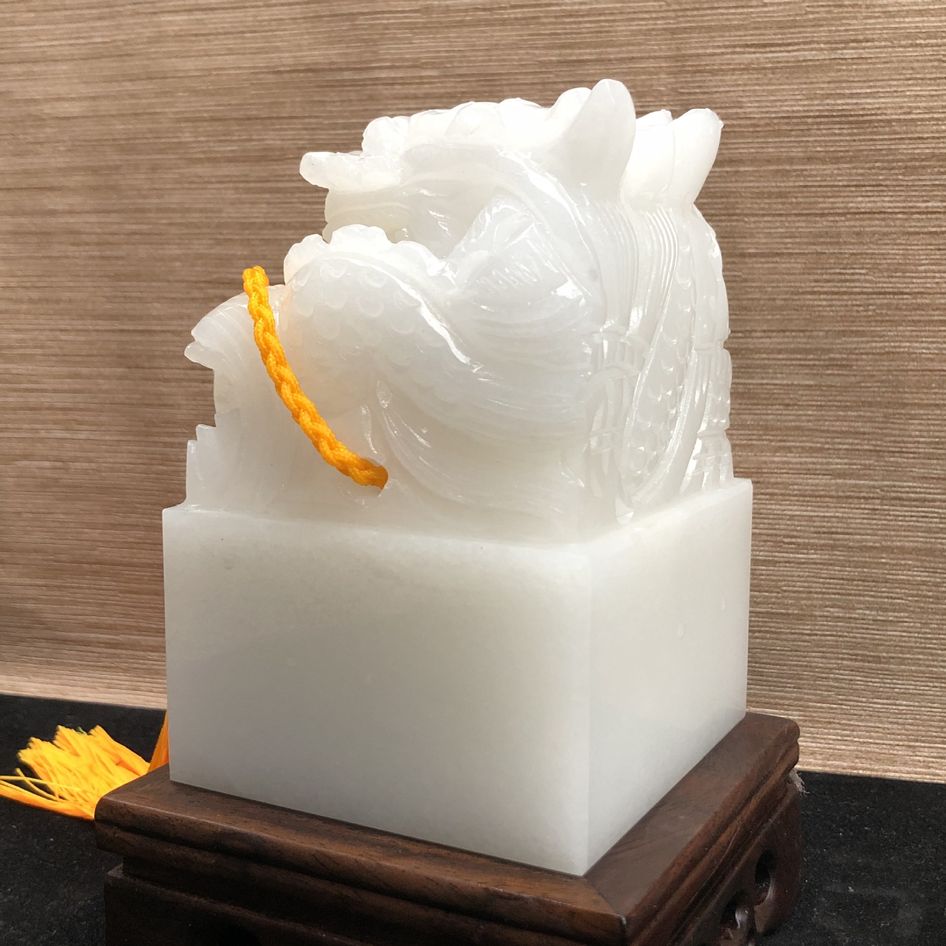 阿富汗白玉龙头印章玉玺白玉羊脂级汉白玉龙头刻玉玺家庭客厅摆件