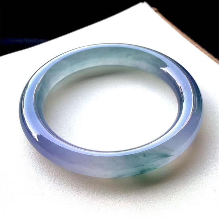 缅甸a货翡翠玻璃种满绿 紫罗兰 飘花 阳绿翡翠玉手镯真品