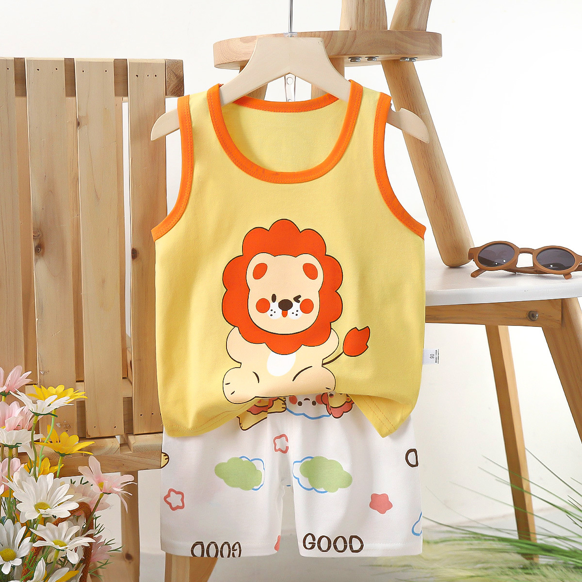 Children's Vest Suit Cotton Girls' Summer Clothing Korean Style Children's Clothing New 2024 Summer Two-Piece for Boys Wholesale