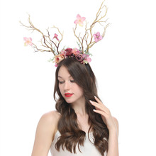 Ladies Gothic Branch Flower Headband Xmas Antler Costume跨境