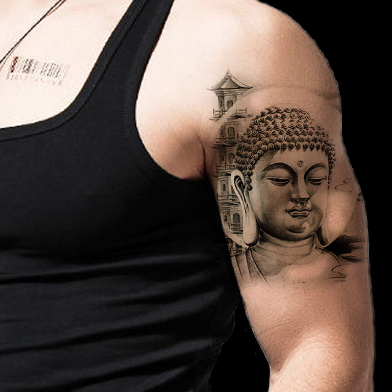 半臂纹身贴防水持久男女仿真逼真花臂鲤鱼般若佛刺青贴纸