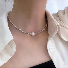 S925纯银珍珠碎银子项链女新款个性小众设计感锁骨链百搭气质饰品