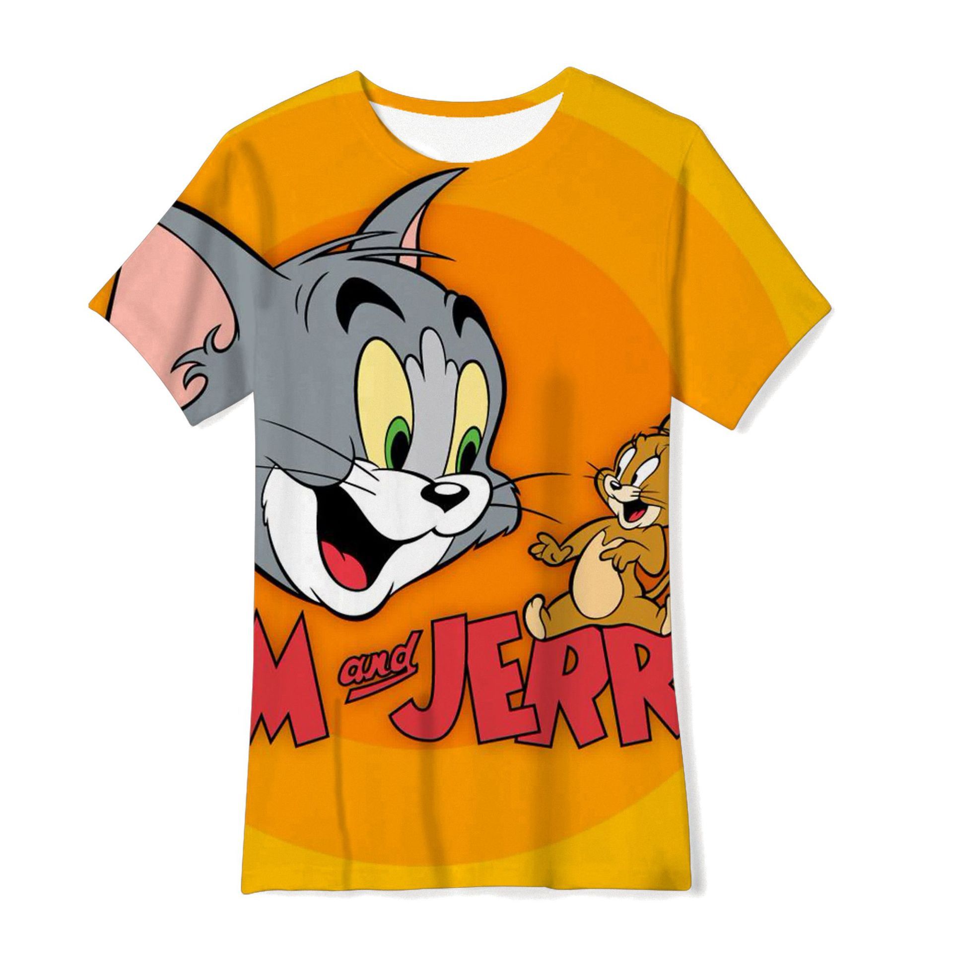 跨境热销3d数码印花童装t恤 汤姆和杰瑞猫鼠动漫卡通休闲宽松短袖