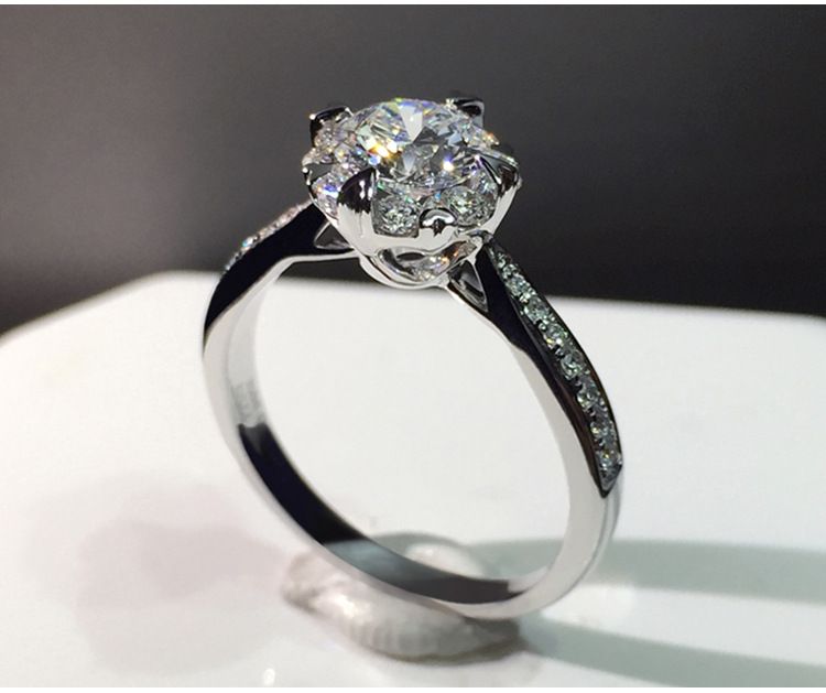 正品d色莫桑钻石戒指女一克拉18k金群镶捧花款钻戒情侣求结婚女戒