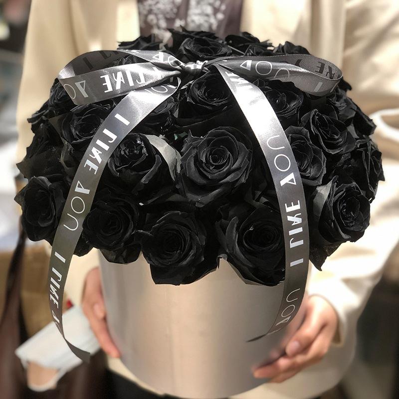跨境永生花厂家黑色玫瑰真花银色桶520情人节个性生日告白伴手礼